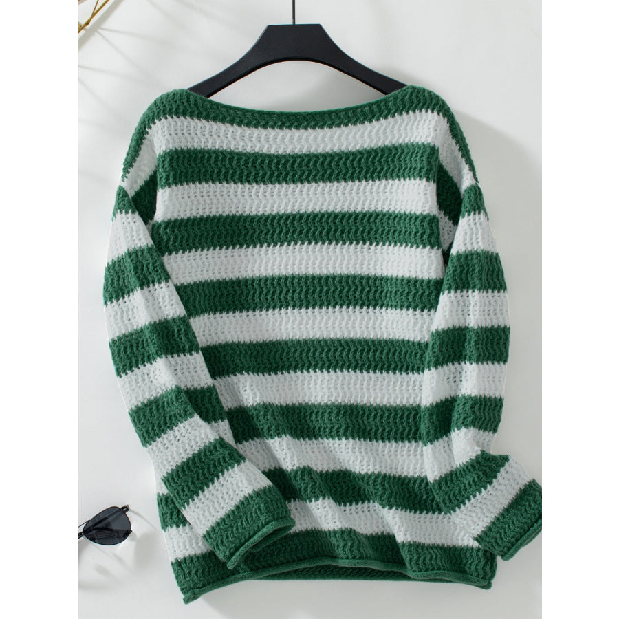 Striped Dropped Shoulder Long Sleeve Sweater Apparel and Accessories