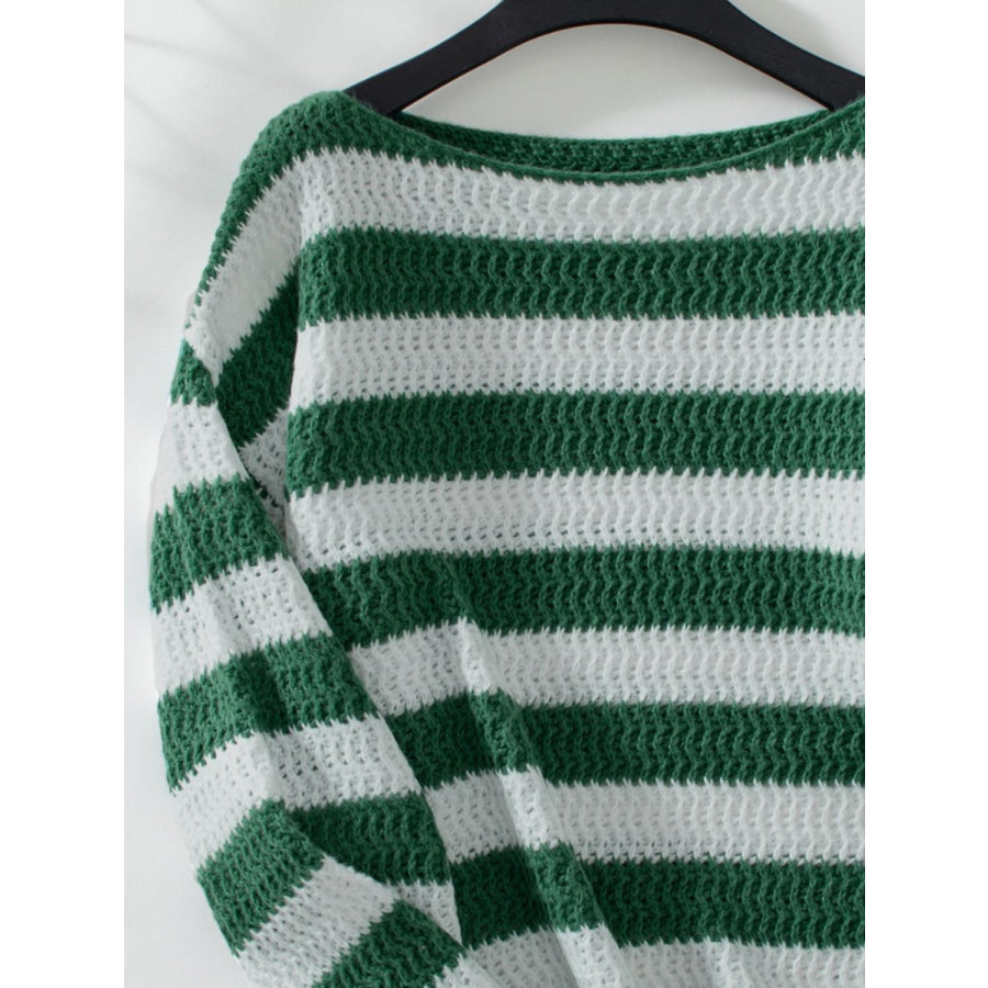 Striped Dropped Shoulder Long Sleeve Sweater Apparel and Accessories