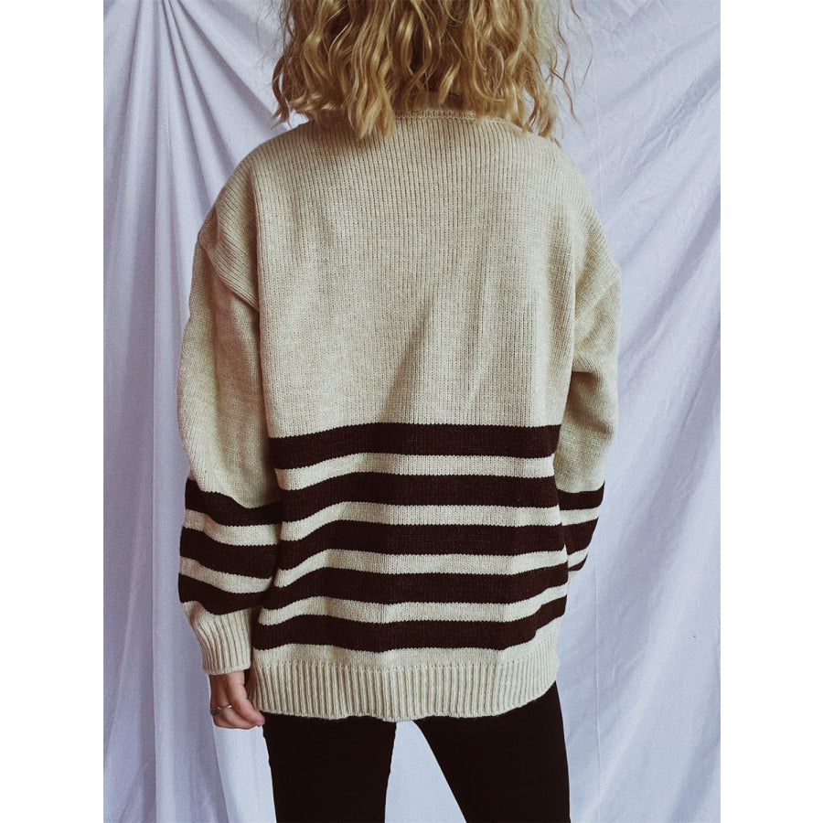 Striped Dropped Shoulder Long Sleeve Sweater Apparel and Accessories