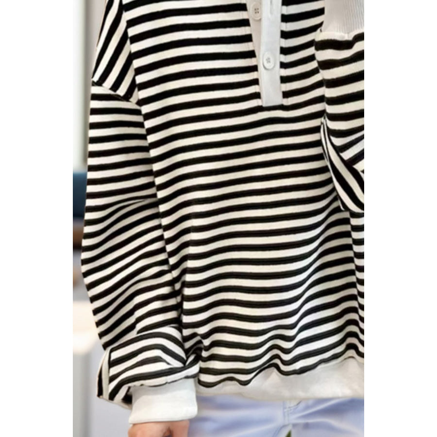 Striped Dropped Shoulder Long Sleeve Sweatshirt Apparel and Accessories