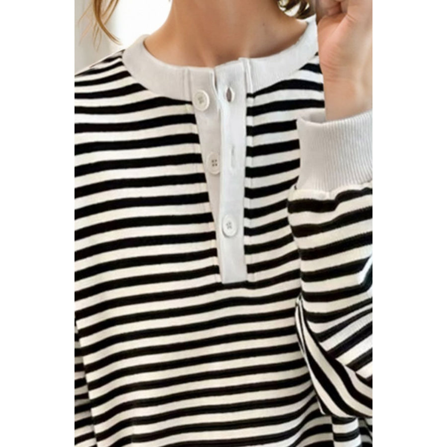 Striped Dropped Shoulder Long Sleeve Sweatshirt Apparel and Accessories