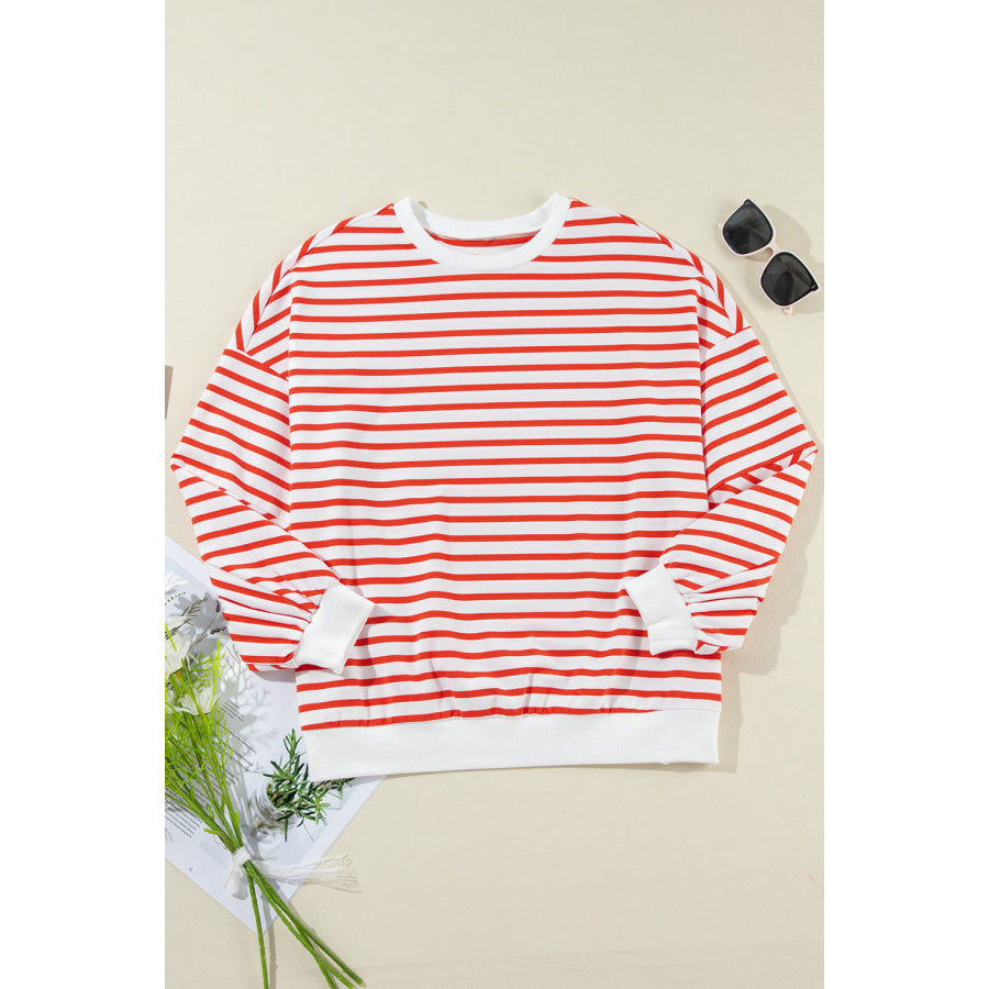 Striped Dropped Shoulder Long Sleeve Sweatshirt Apparel and Accessories