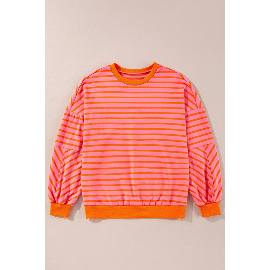 Striped Dropped Shoulder Long Sleeve Sweatshirt Strawberry / M Apparel and Accessories