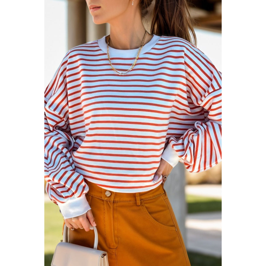 Striped Dropped Shoulder Long Sleeve Sweatshirt Stripe / S Apparel and Accessories