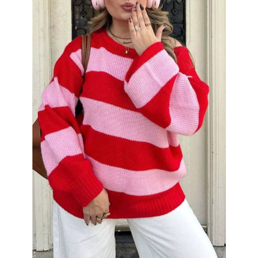 Striped Dropped Shoulder Oversized Sweater Apparel and Accessories