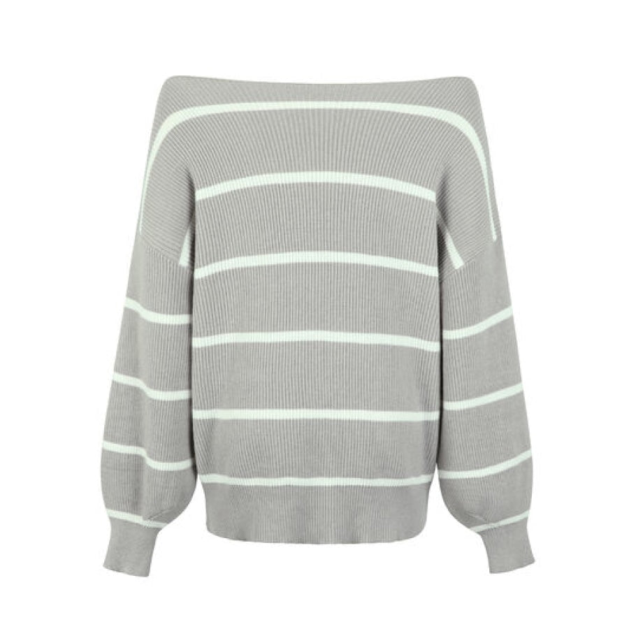 Striped Dropped Shoulder Pullover Sweater Clothing