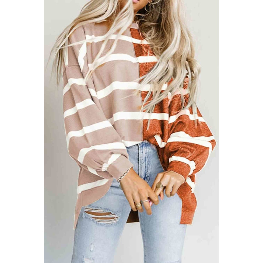 Striped Dropped Shoulder Round Neck Blouse Ochre / S