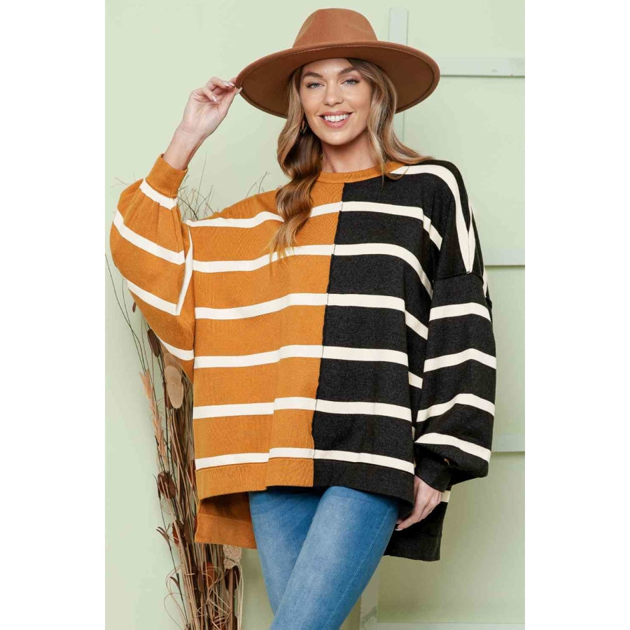 Striped Dropped Shoulder Round Neck Blouse Stripe / S