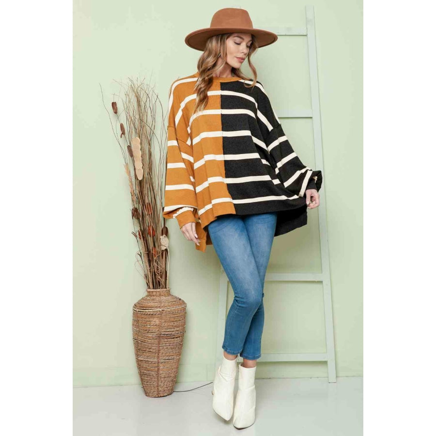 Striped Dropped Shoulder Round Neck Blouse