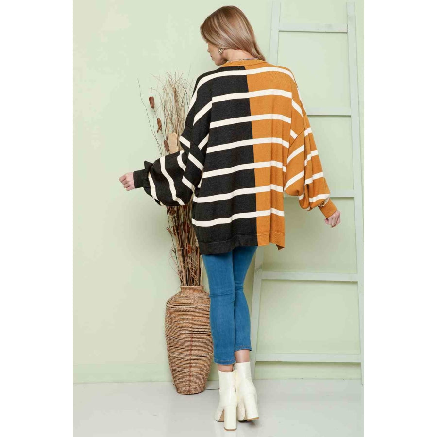 Striped Dropped Shoulder Round Neck Blouse