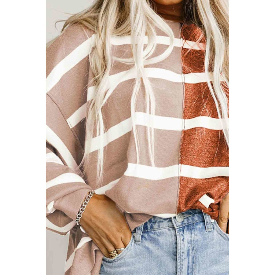 Striped Dropped Shoulder Round Neck Blouse