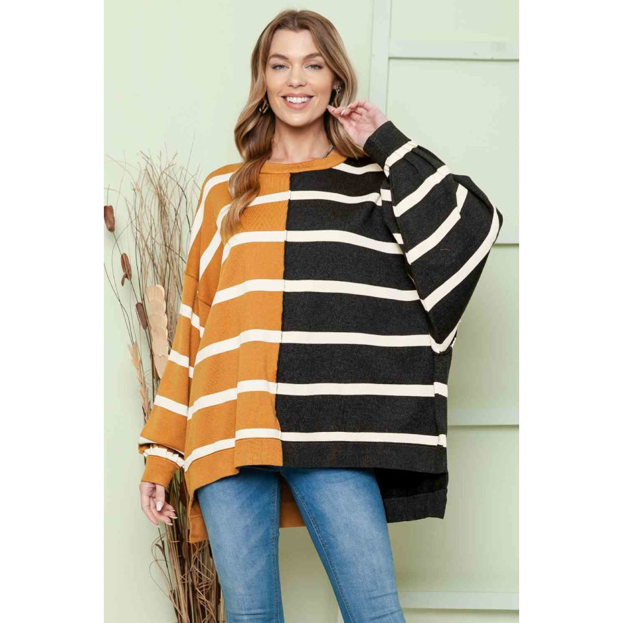 Striped Dropped Shoulder Round Neck Blouse