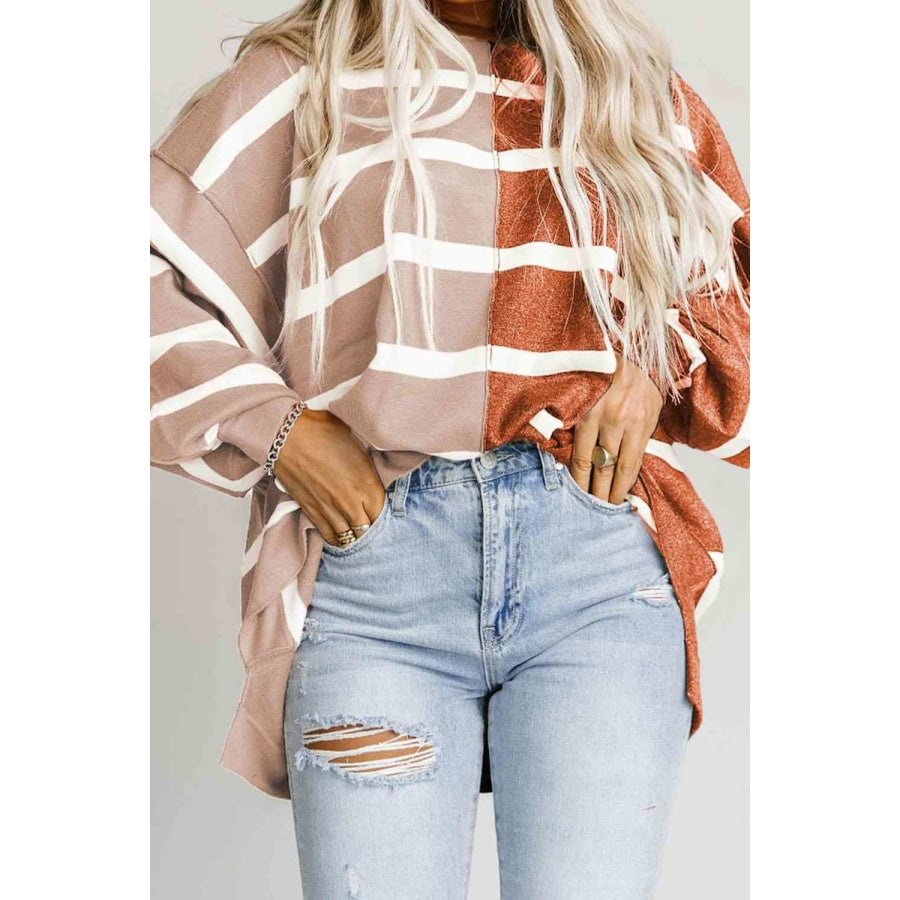 Striped Dropped Shoulder Round Neck Blouse