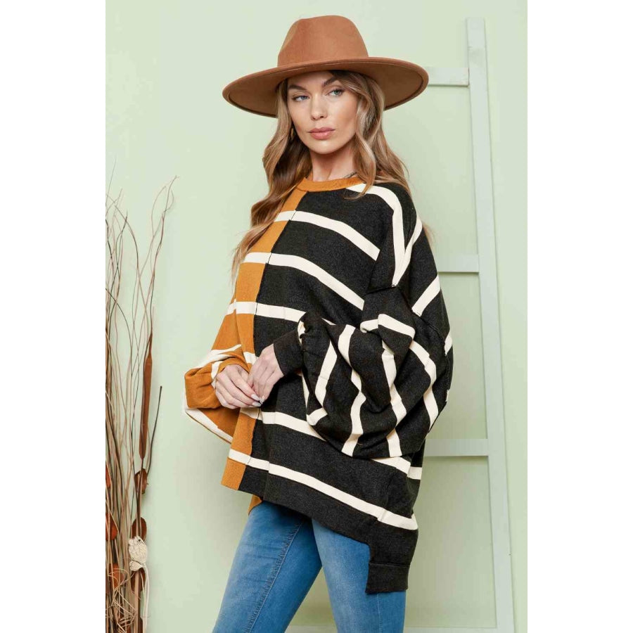 Striped Dropped Shoulder Round Neck Blouse