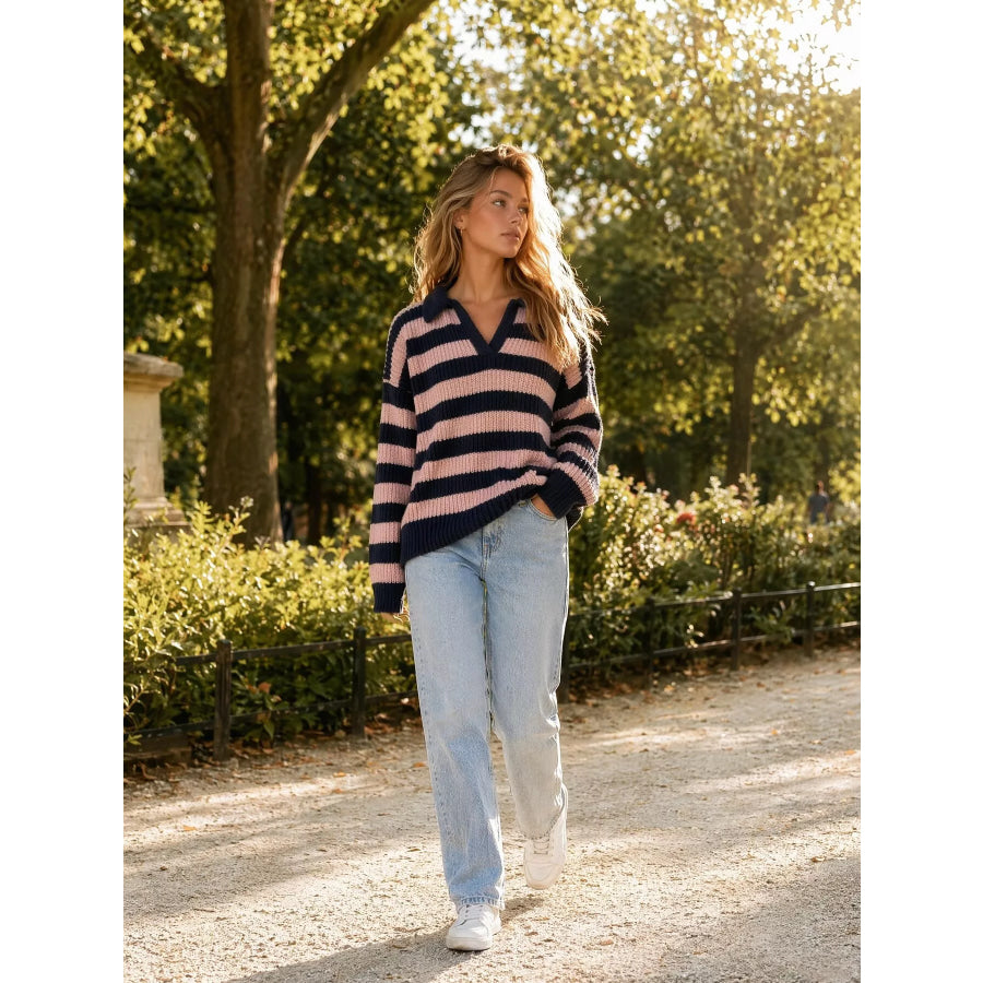 Striped Dropped Shoulder Sweater Apparel and Accessories