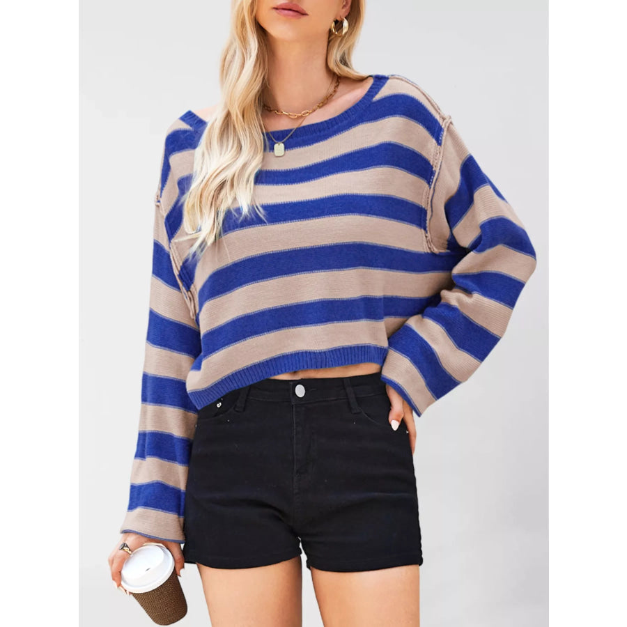 Striped Dropped Shoulder Sweater Apparel and Accessories