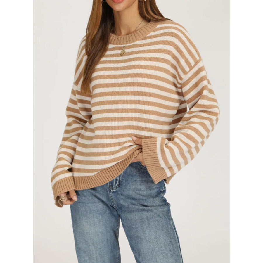 Striped Dropped Shoulder Sweater Apparel and Accessories