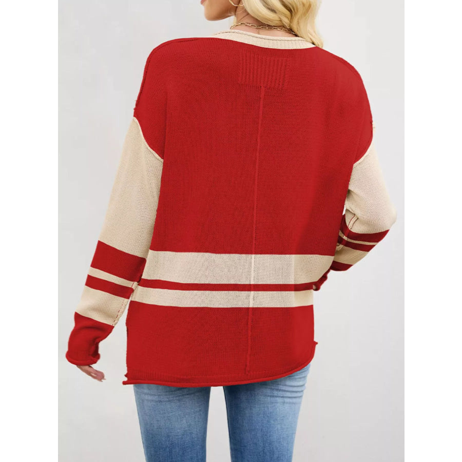 Striped Dropped Shoulder Sweater Apparel and Accessories