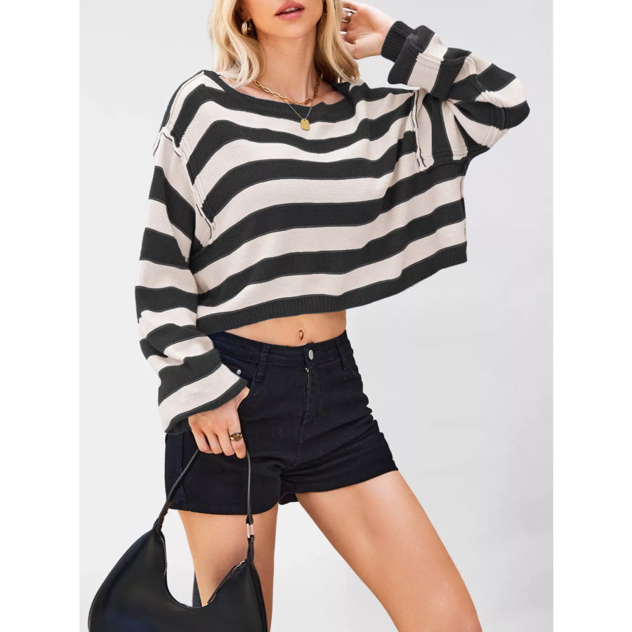 Striped Dropped Shoulder Sweater Apparel and Accessories