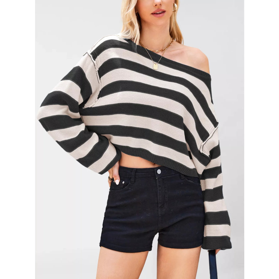 Striped Dropped Shoulder Sweater Apparel and Accessories