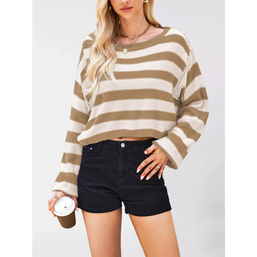 Striped Dropped Shoulder Sweater Apparel and Accessories