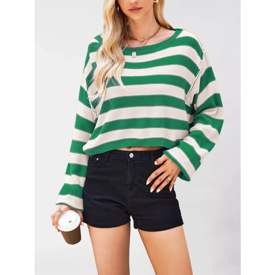 Striped Dropped Shoulder Sweater Apparel and Accessories