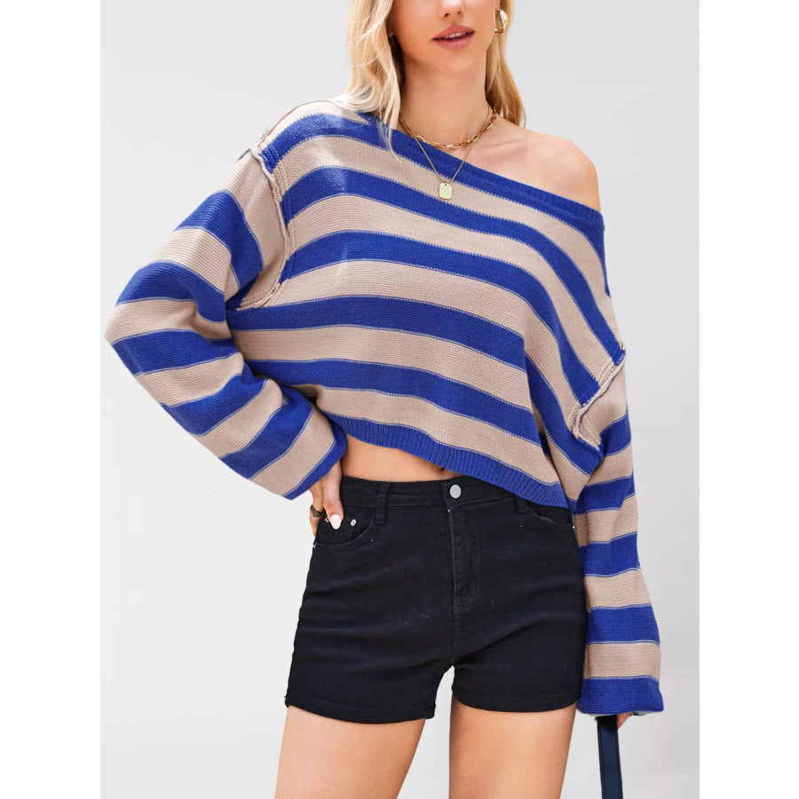 Striped Dropped Shoulder Sweater Apparel and Accessories