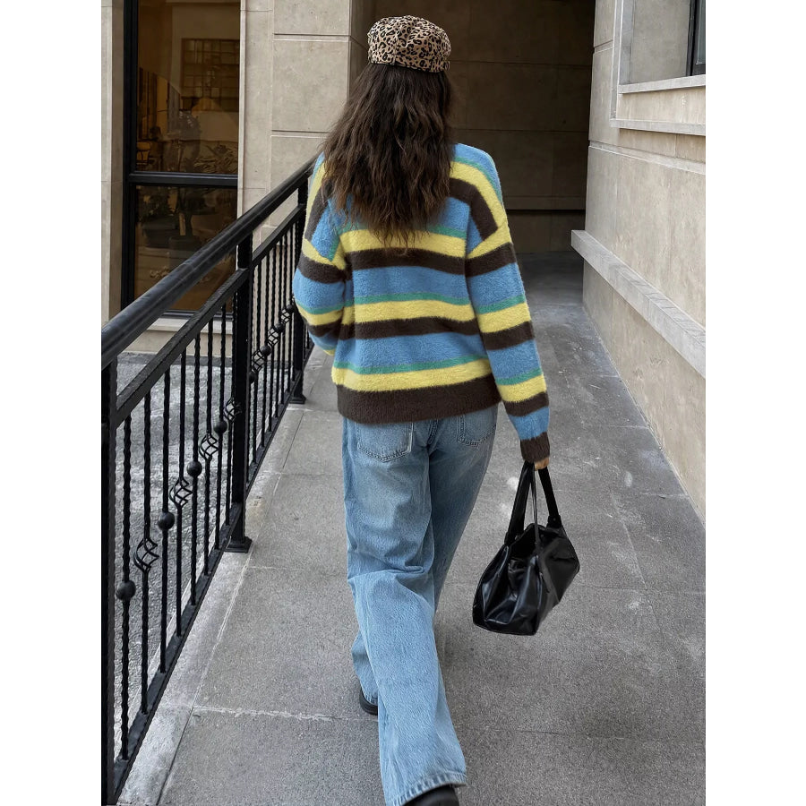 Striped Dropped Shoulder Sweater Apparel and Accessories