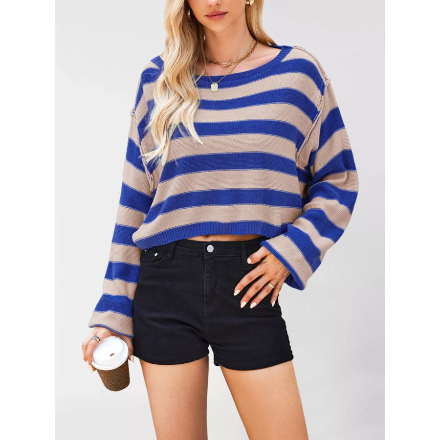Striped Dropped Shoulder Sweater Apparel and Accessories
