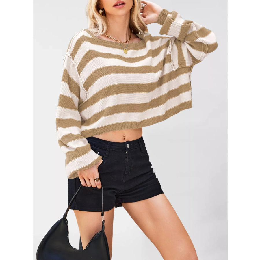Striped Dropped Shoulder Sweater Apparel and Accessories