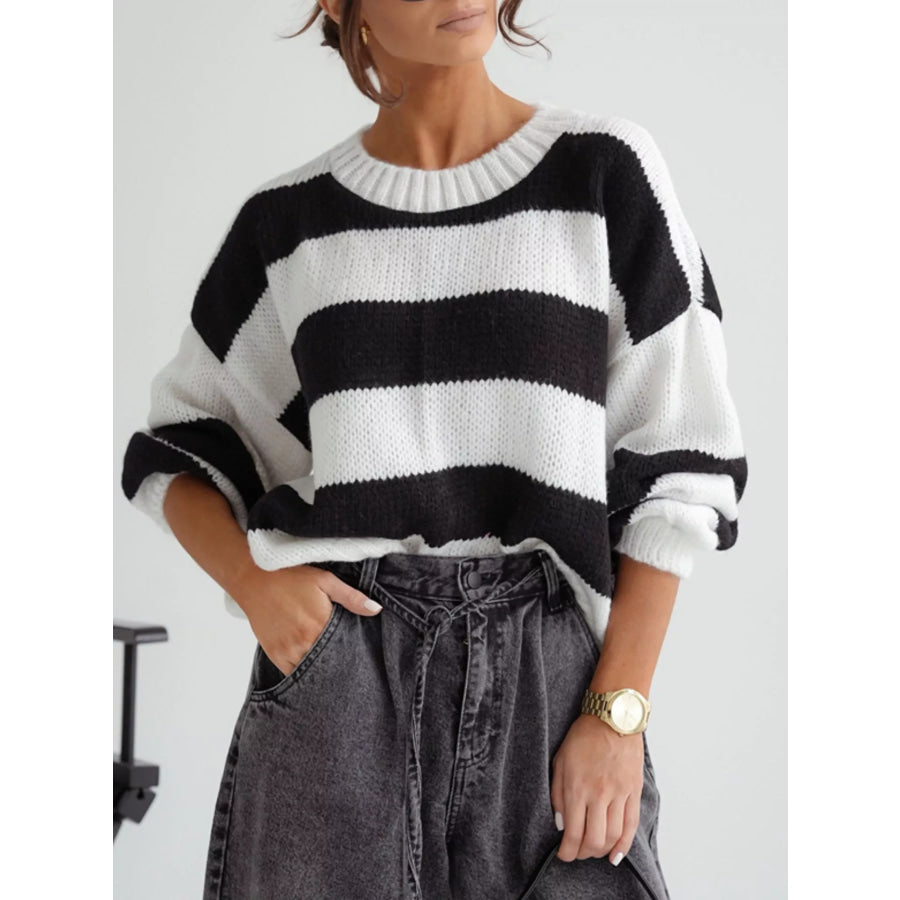 Striped Dropped Shoulder Sweater Apparel and Accessories