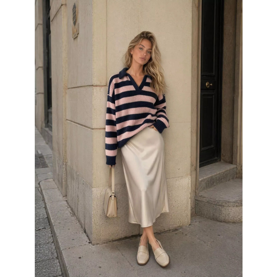 Striped Dropped Shoulder Sweater Apparel and Accessories