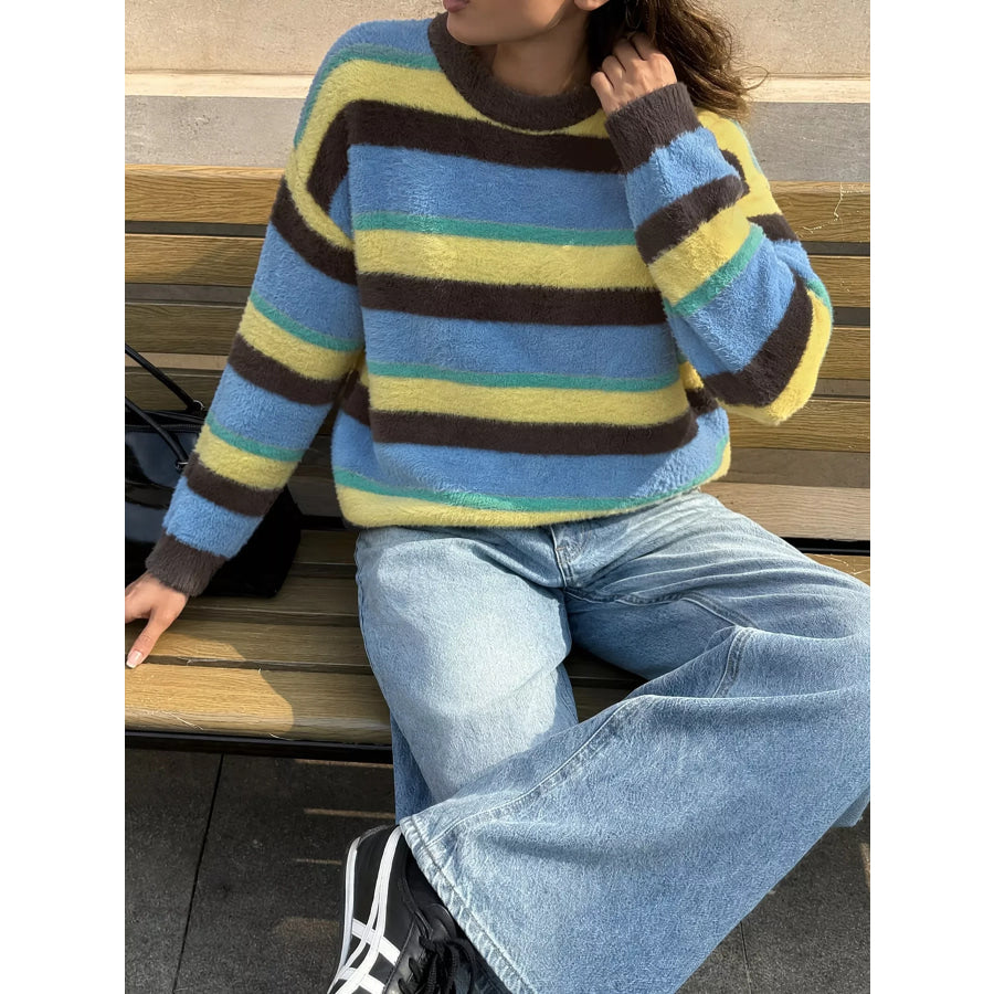 Striped Dropped Shoulder Sweater Apparel and Accessories