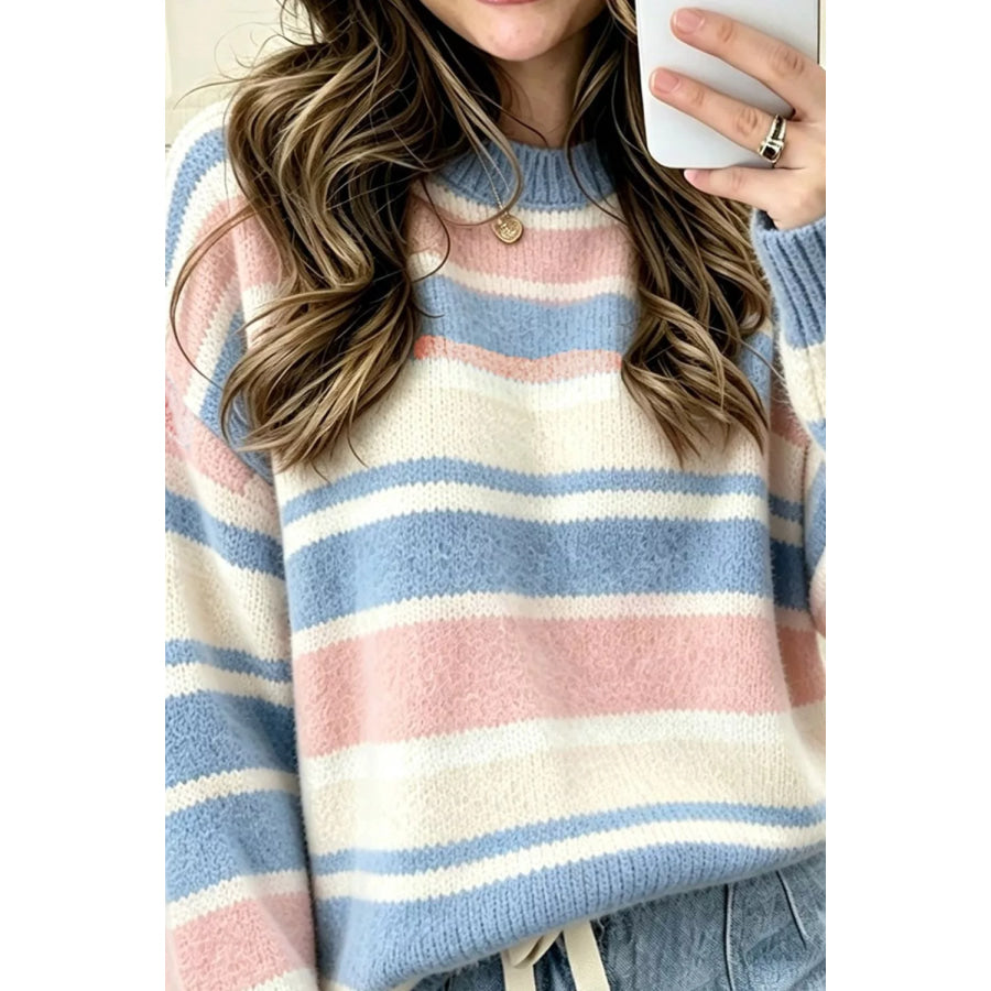Striped Dropped Shoulder Sweater Apparel and Accessories