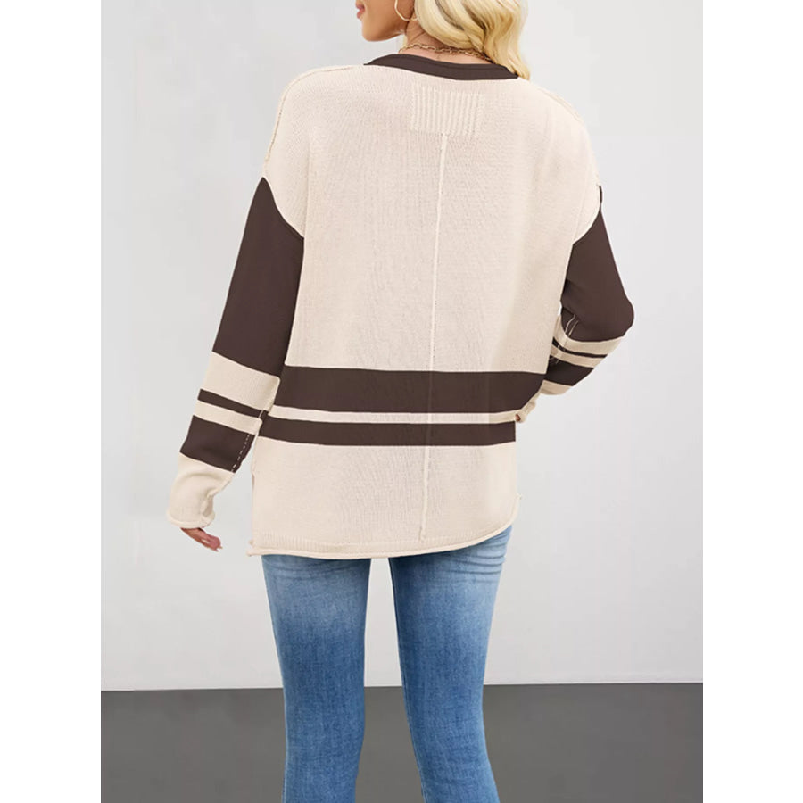 Striped Dropped Shoulder Sweater Apparel and Accessories