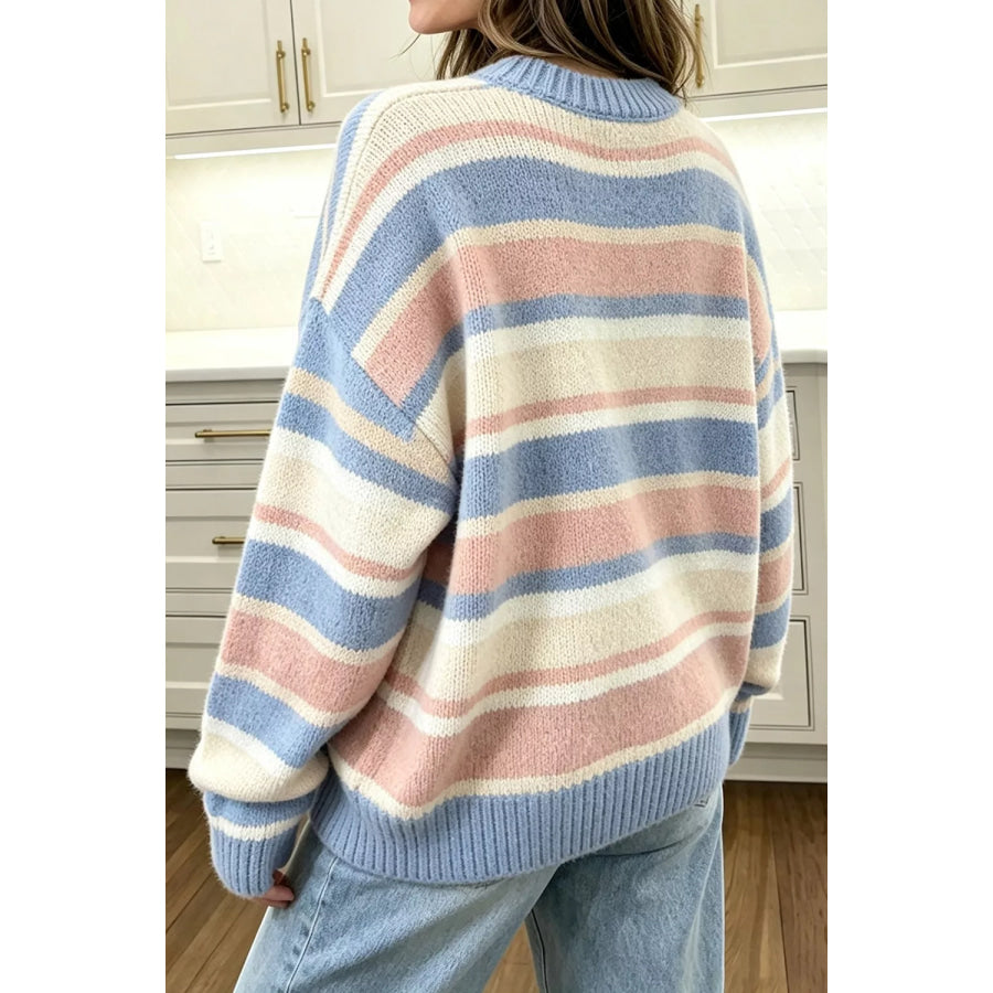 Striped Dropped Shoulder Sweater Apparel and Accessories