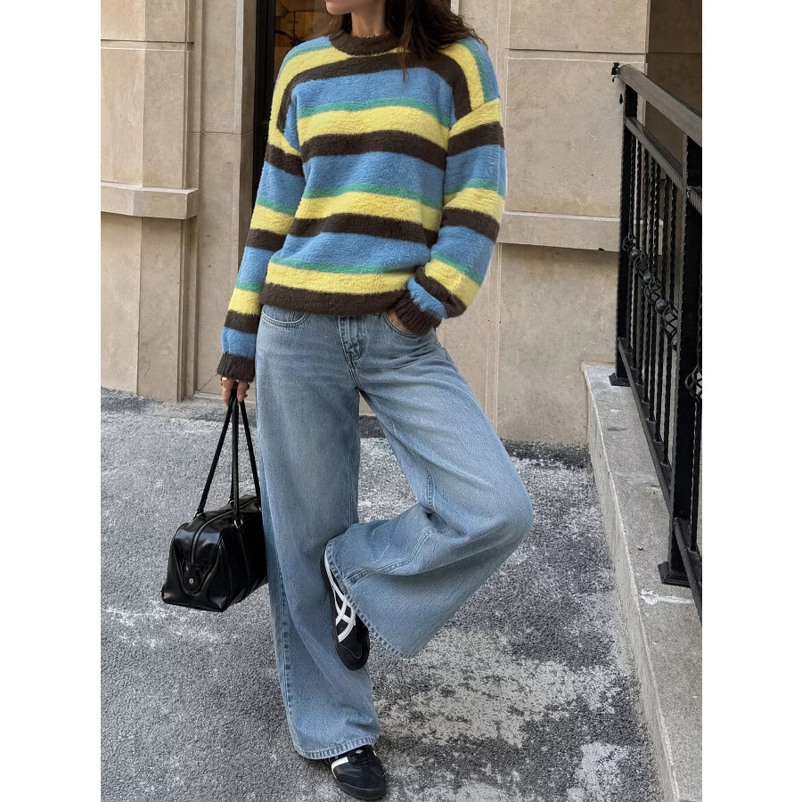 Striped Dropped Shoulder Sweater Apparel and Accessories
