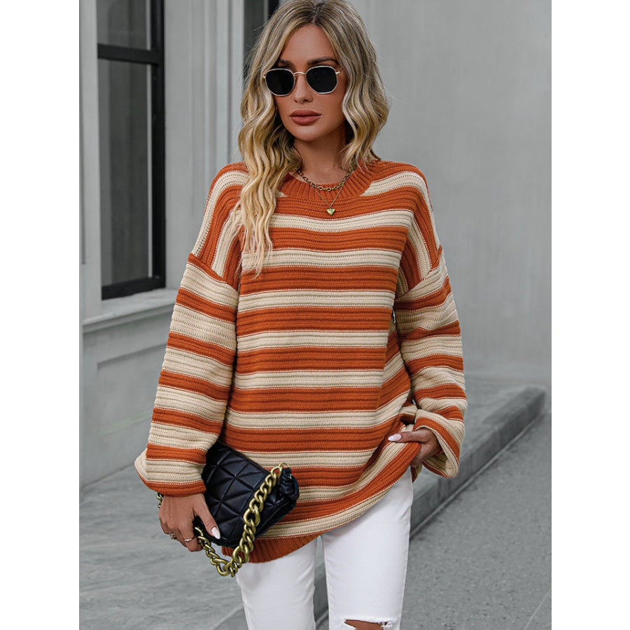 Striped Dropped Shoulder Sweater Pumpkin / S