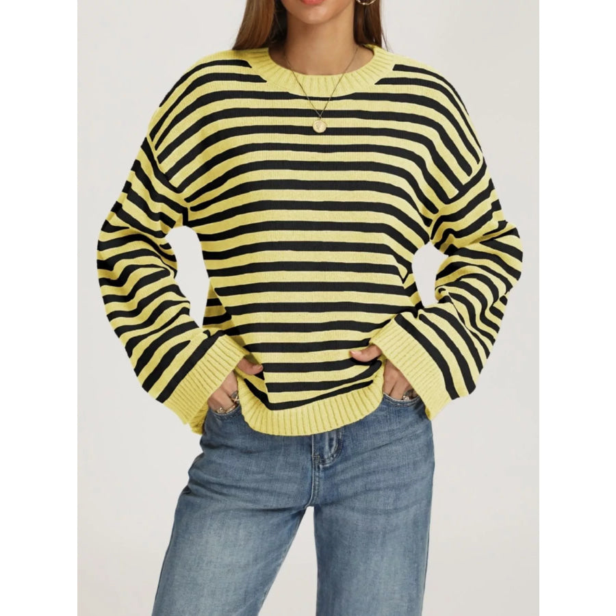 Striped Dropped Shoulder Sweater Yellow And Black / S Apparel and Accessories