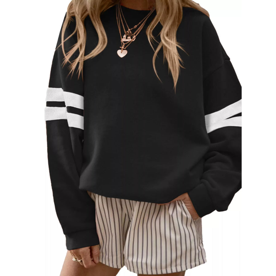 Striped Dropped Shoulder Sweatshirt Black / S Apparel and Accessories