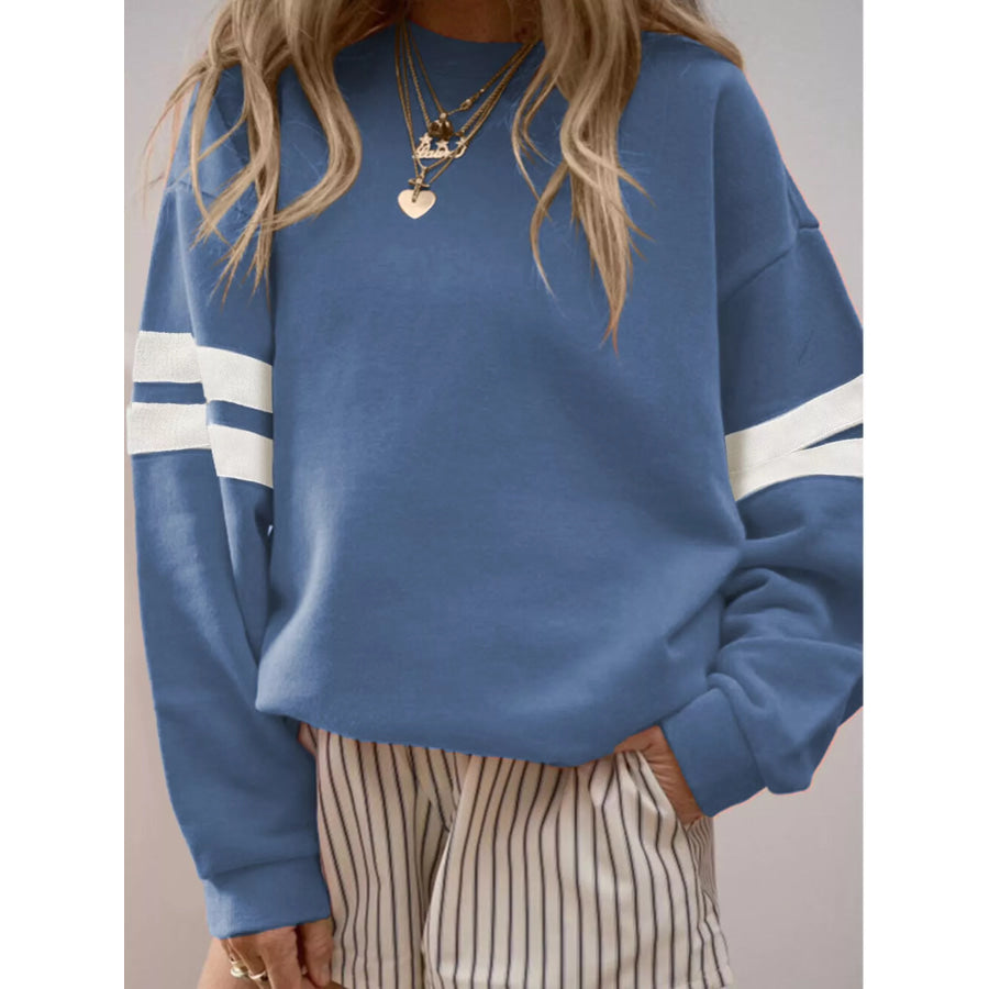 Striped Dropped Shoulder Sweatshirt Blue / S Apparel and Accessories