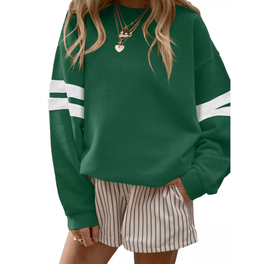 Striped Dropped Shoulder Sweatshirt Dark Green / S Apparel and Accessories