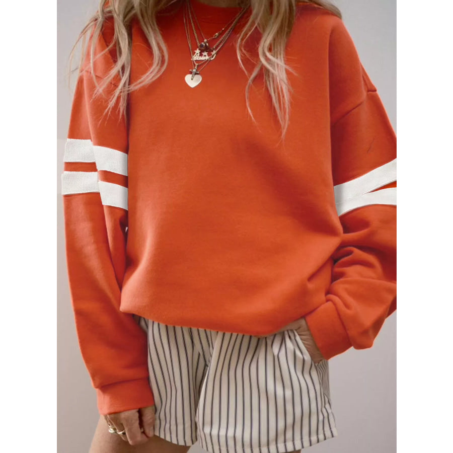 Striped Dropped Shoulder Sweatshirt Orange / S Apparel and Accessories