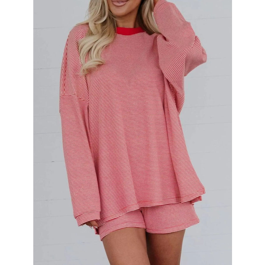 Striped Dropped Shoulder Top and Shorts Set Apparel and Accessories
