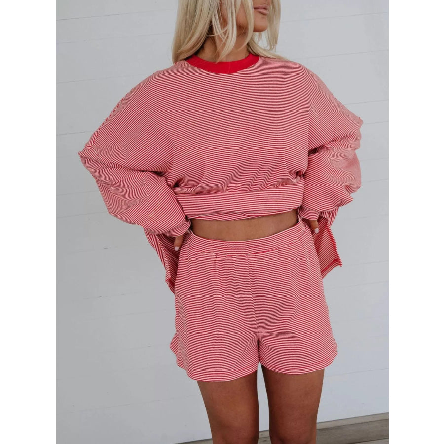 Striped Dropped Shoulder Top and Shorts Set Apparel and Accessories