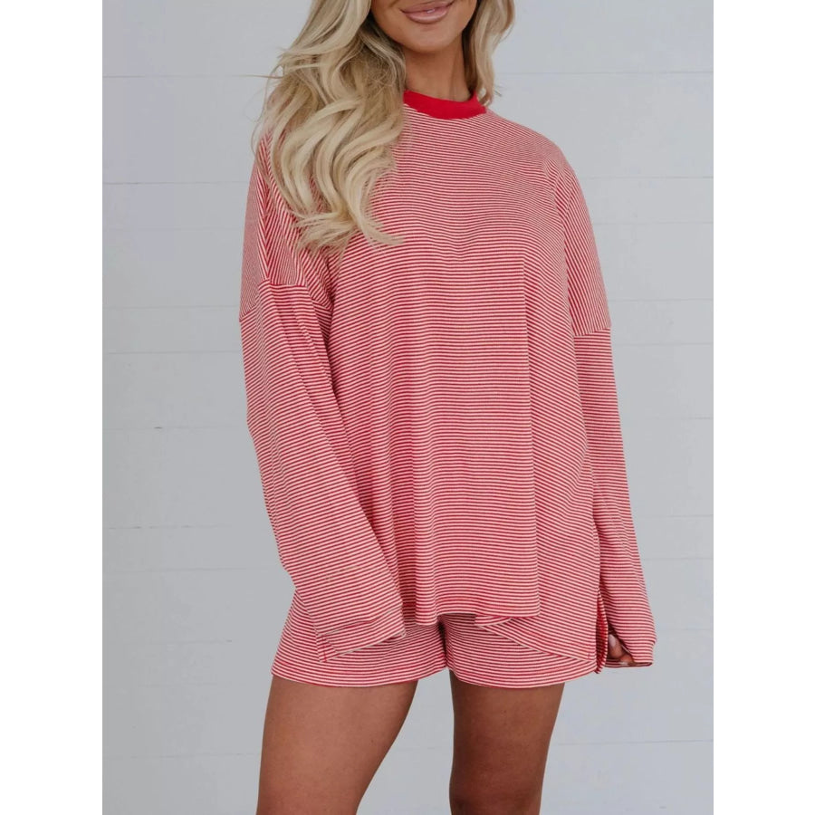 Striped Dropped Shoulder Top and Shorts Set Apparel and Accessories