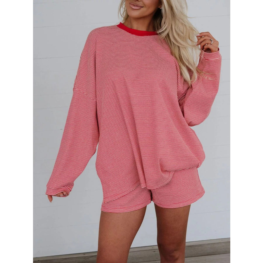 Striped Dropped Shoulder Top and Shorts Set Apparel and Accessories