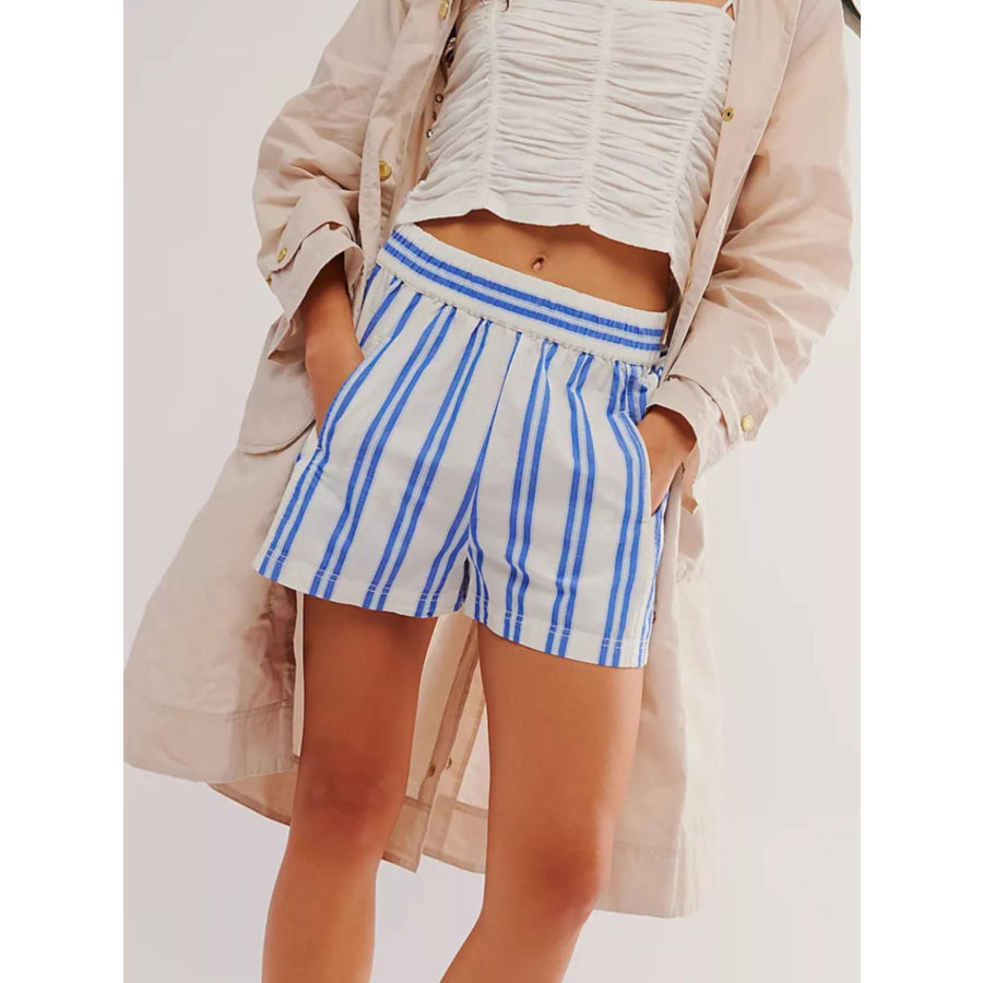 Striped Elastic Waist Casual Shorts Apparel and Accessories