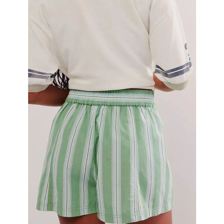 Striped Elastic Waist Casual Shorts Apparel and Accessories