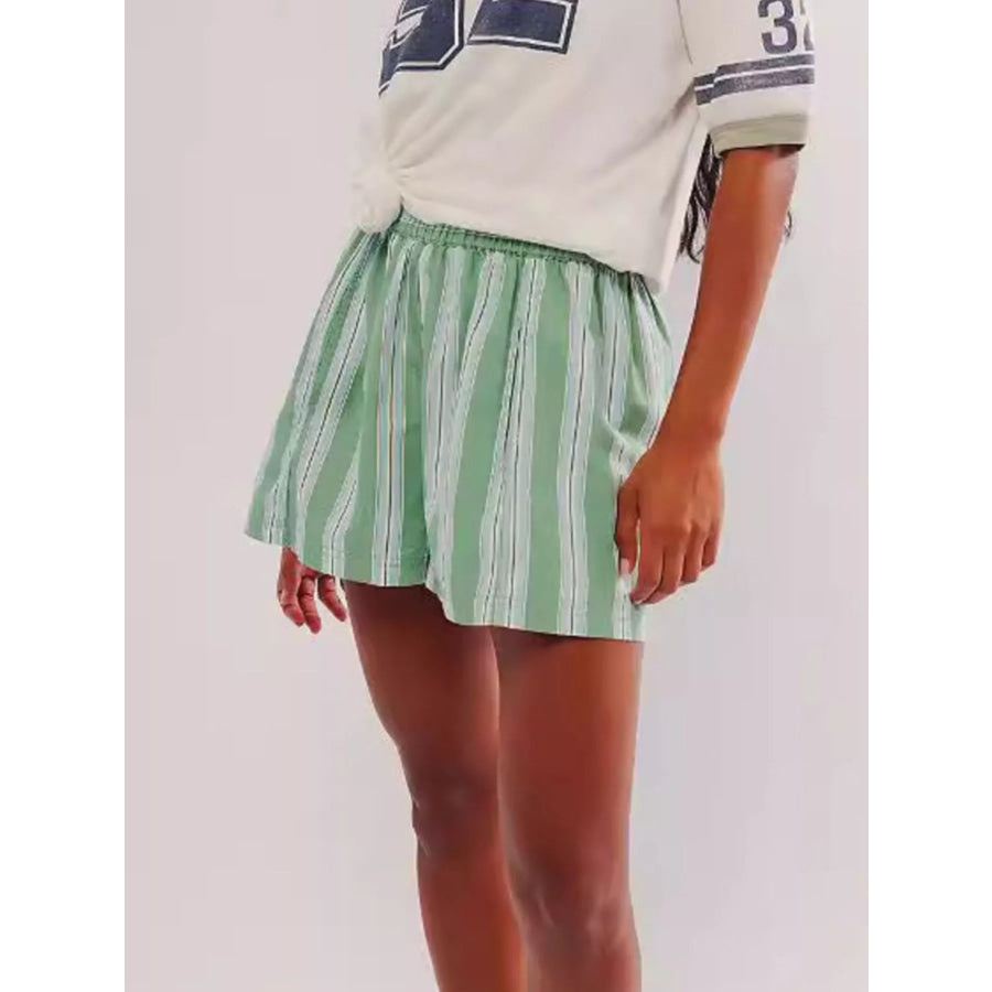 Striped Elastic Waist Casual Shorts Apparel and Accessories